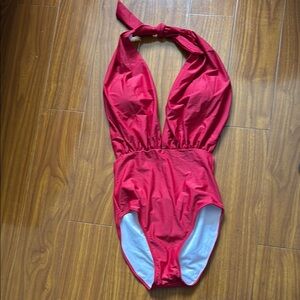 Victoria’s Secret High Cut Halter Red One Piece Swimsuit